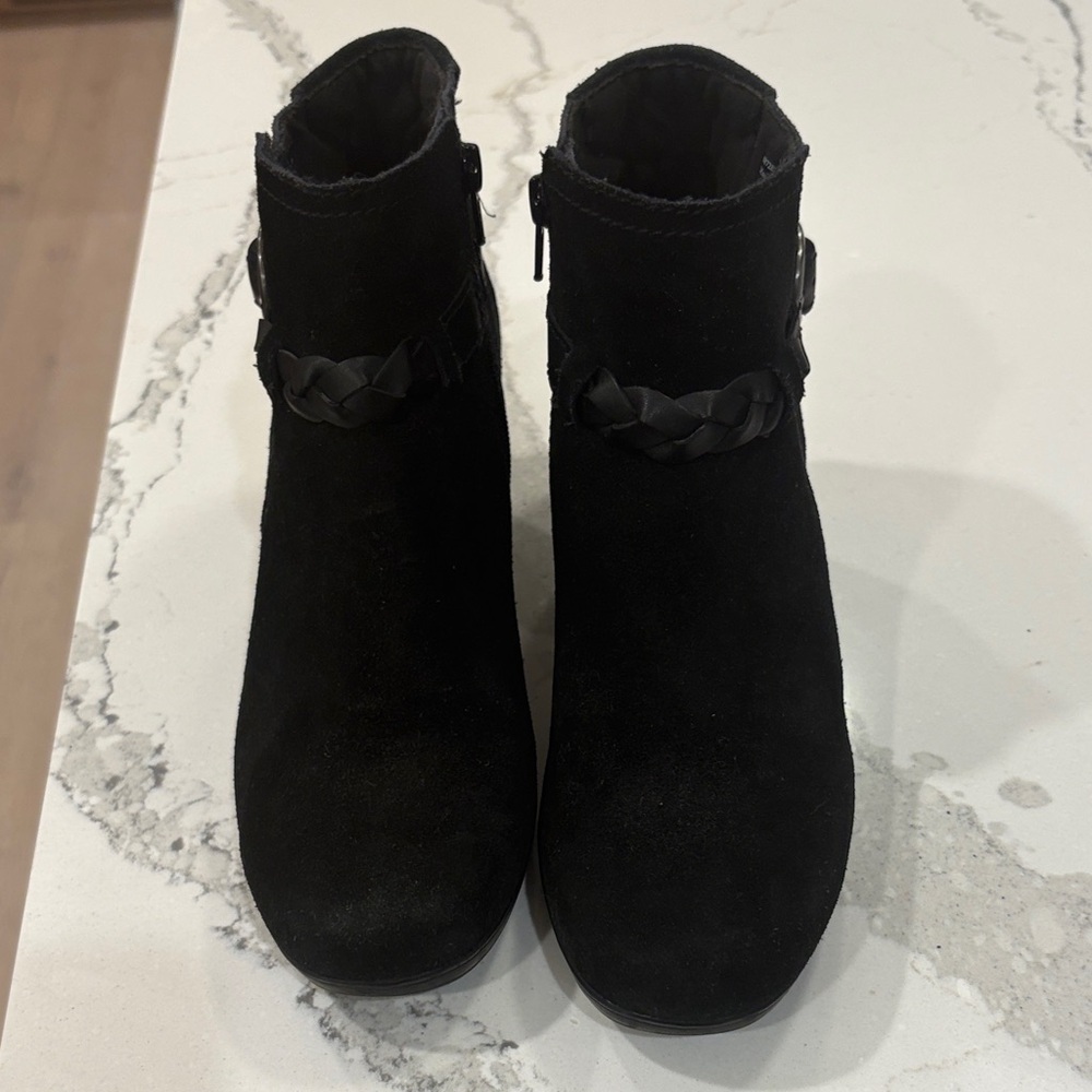 Clarks Black Ankle Boots with Braided Accent